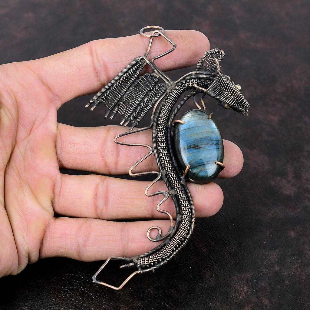 Labradorite Pendant Copper Wire Wrapped Pendant Genuine Gemstone Jewelry Dragon Pendant Handmade Copper Jewelry Stylish Pendant Gift For Her