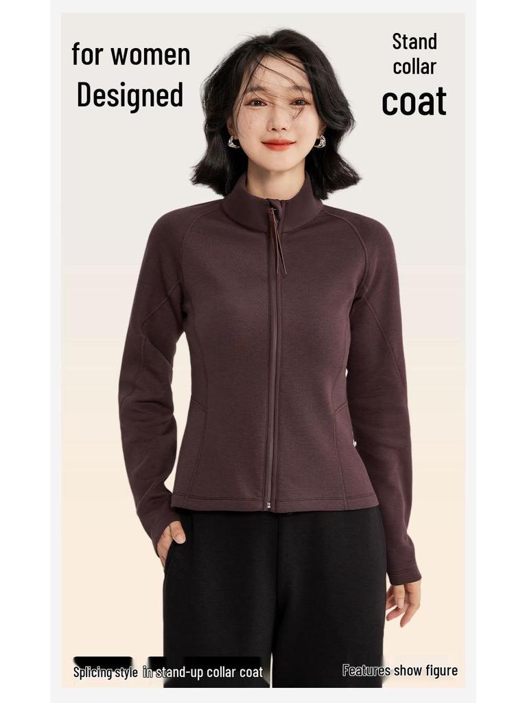 Figure-Flattering Air Layer Women's Spliced Sportswear Jacket: Stand-up Collar Yoga Cardigan