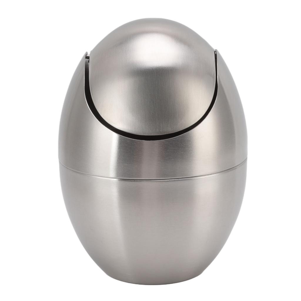 Desktop Trash Can Stainless Steel Egg Shape Mini Countertop Waste Bin with Swing Lid for Bathroom