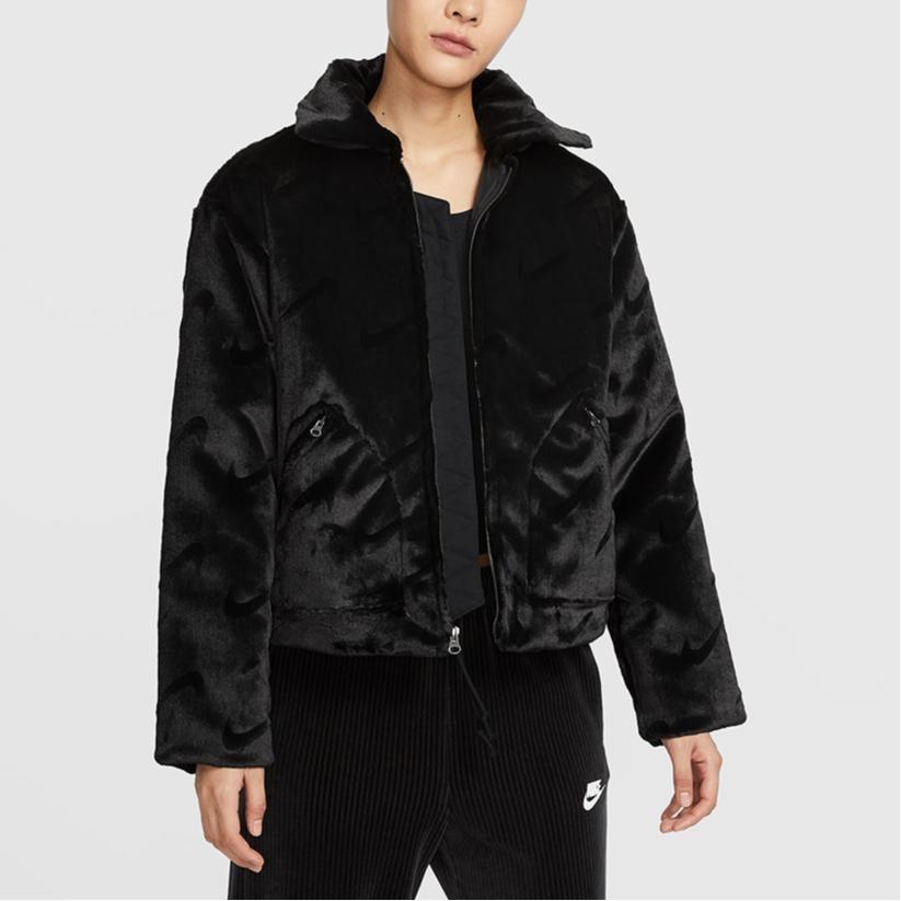 Nike FW24 Solid Color Loose Fit Zip-Up Long Sleeve Jacket Women Jackets Black FV8020-010