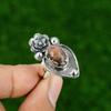 Gift For Her 925 Silver Natural Rhodonite Multi Stone Flower Adjustable Ring