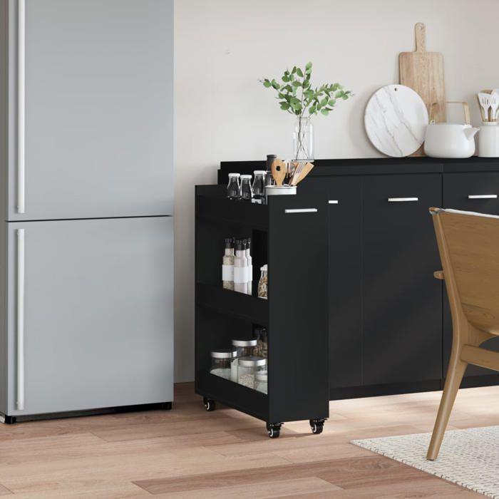 VidaXL Cabinet with Wheels Black 60x22x79 Cm Engineered Wood, Side Cabinet, Storage Cabinet, Home Organizer, 840416