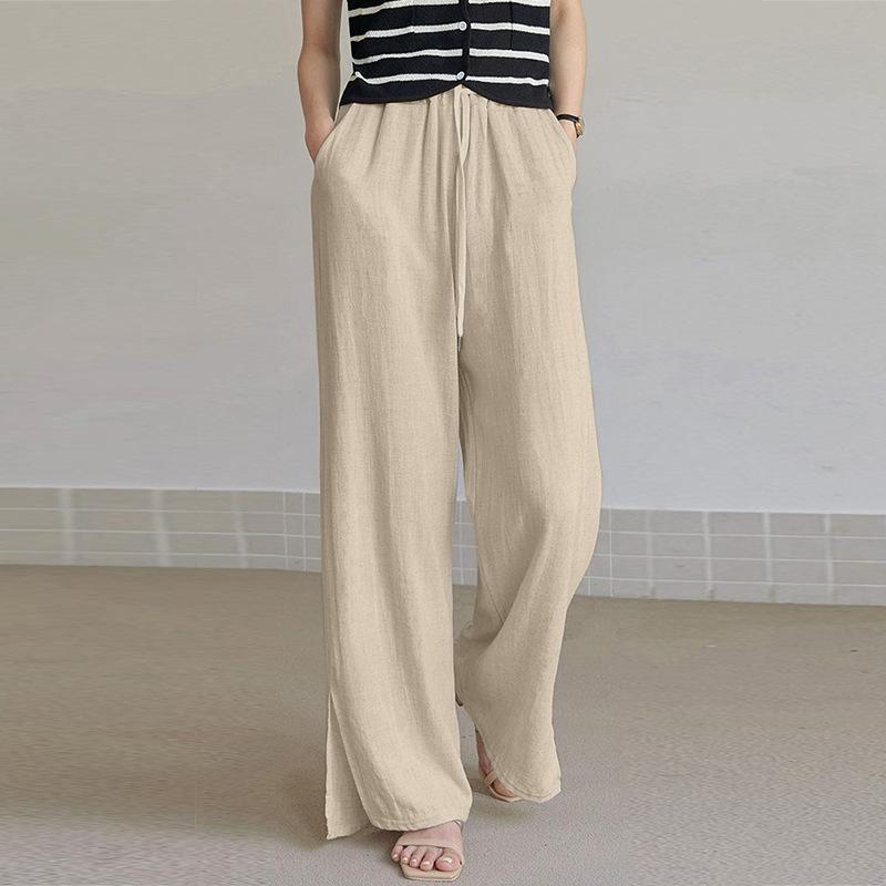 Spring and Summer New Cotton Hemp Loose Elastic Waist Women's Wide Leg Pants