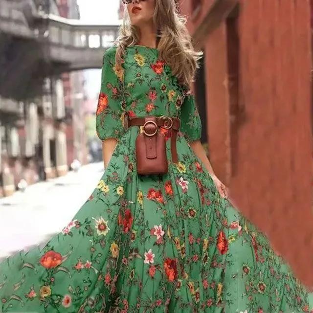 New Floral Print Long Dress Women Dresses Sexy Casual Beach Dress