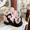 2024 Winter Platform Shoes Lolita Women Boots Plush Lovely Japanese Style Leather Shoes College Pink Bow Thick Sole Ladies Boot
