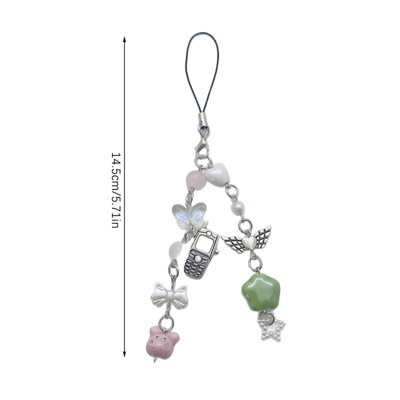 Y2K Aesthetic Phone Lanyard Fresh Sweet Beaded Butterfly Mobile Phone Chain Keychain Girly Cellphone Charms Camera Pendant