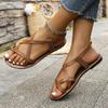 Fashion Women Sandals Flat Heels Clip-toe Casual Rome Sandals Summer Cross Narrow Band Ankle Buckle Beach Shoes for Women