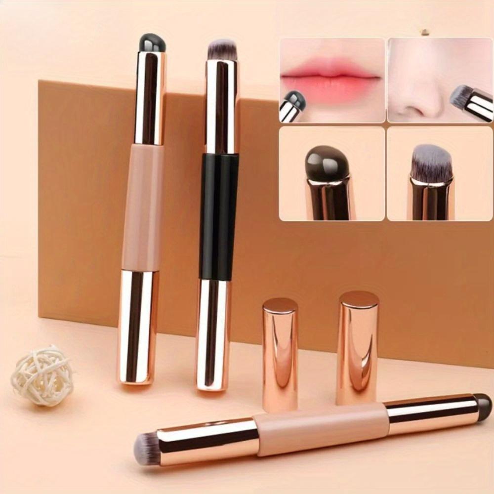 Silicone Lip Brush Portable Concealer Foundation Brush Double Head Smudge 2-in-1 Soft with Cap Round Head Makeup Brush