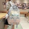 Cute Ears Cat Design Letter Line Pattern Student Backpack With Pendant Plush