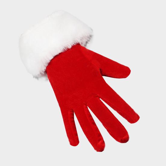 1 Pair Winter Christmas Gloves Thick Plush Trim Anti-slip Elastic Keep Warm Windproof Santa Claus Cosplay Performance Prop