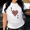 Heart-shaped Letter Cotton T-Shirt Short Sleeve Round Neck Women 2d Print Tops