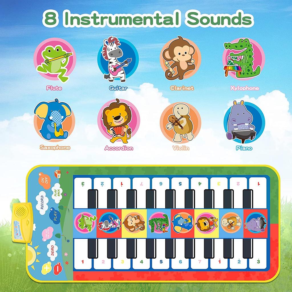 Piano Mat for Toddlers 1-3,44" X 20" Double Keyboard Music Floor Dance Mat 20 Keys with 8 Instrument Sounds,Learning Educational Toys Gifts for Baby