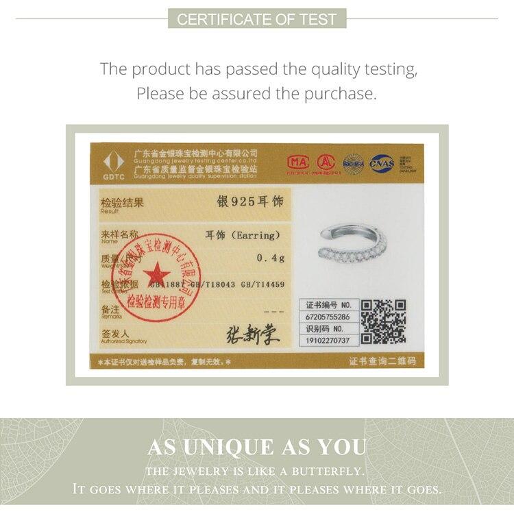 Bamoer 1 PCS Colorful Zircon Ear Clip, Women Genuine 925 Sterling Silver Clear CZ Statement Wedding Jewelry