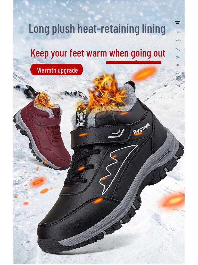 Cotton Shoes for Women: Winter Walking Shoes for Seniors and Middle-Aged, High-Top Leather Snow Boots To Prevent Rain and Snow