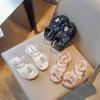 Girls Rhinestone Mesh Bow Simple Korean Children's Sandals New Summer 2024 Solid Color Versatile Kids Performance Shoes Fashion