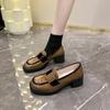 Support 2025 New Women's High-heeled Single Shoes Spring and Autumn Thick Heel Fashion Glossy Small Leather Shoes Versatile Loafers