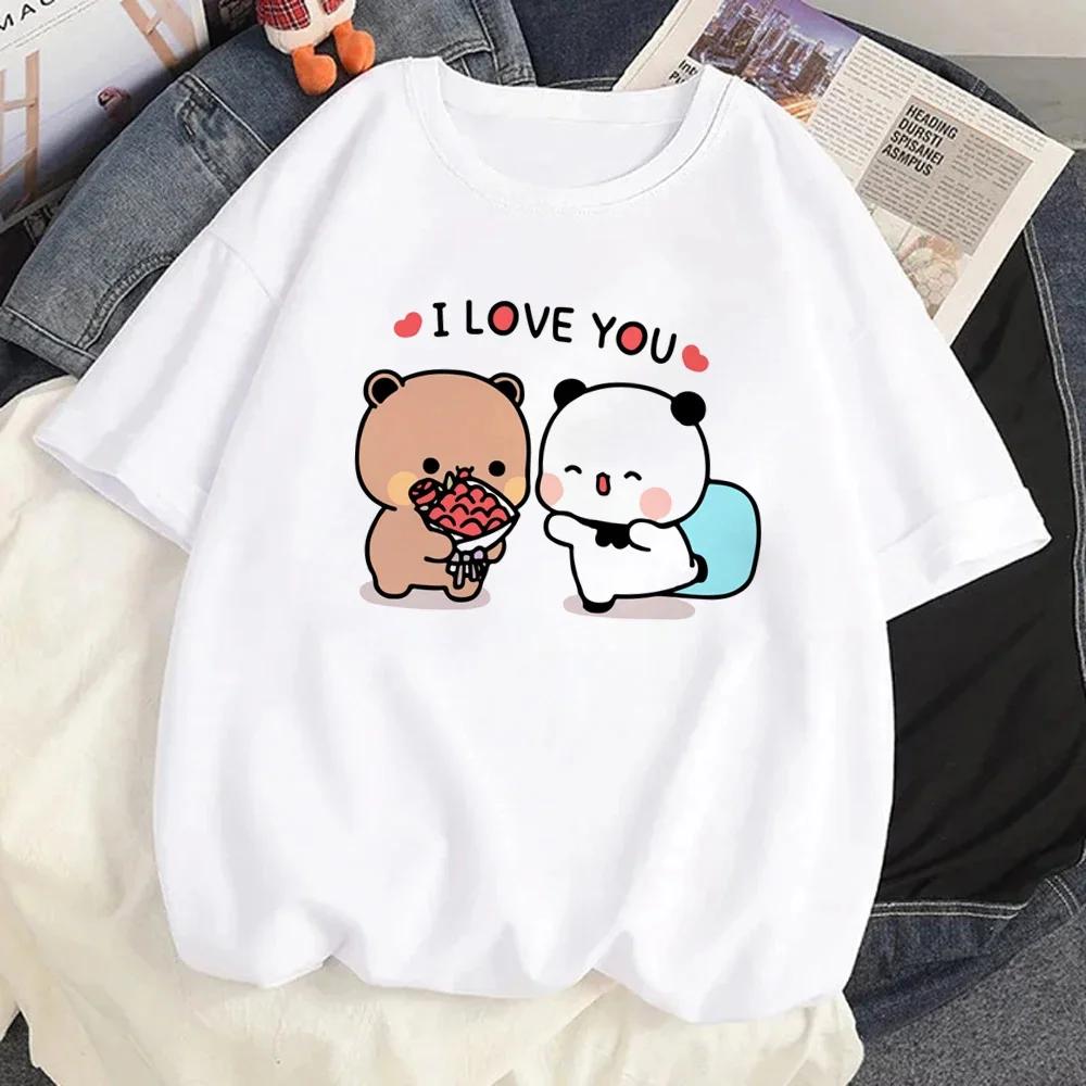 Cute Bear LOVE Unisex T Shirt Women Bubu Dudu Couple Tops Tee Summer Short Sleeve Tshirts Female Korean Casual Girl T-shirt Camisetas