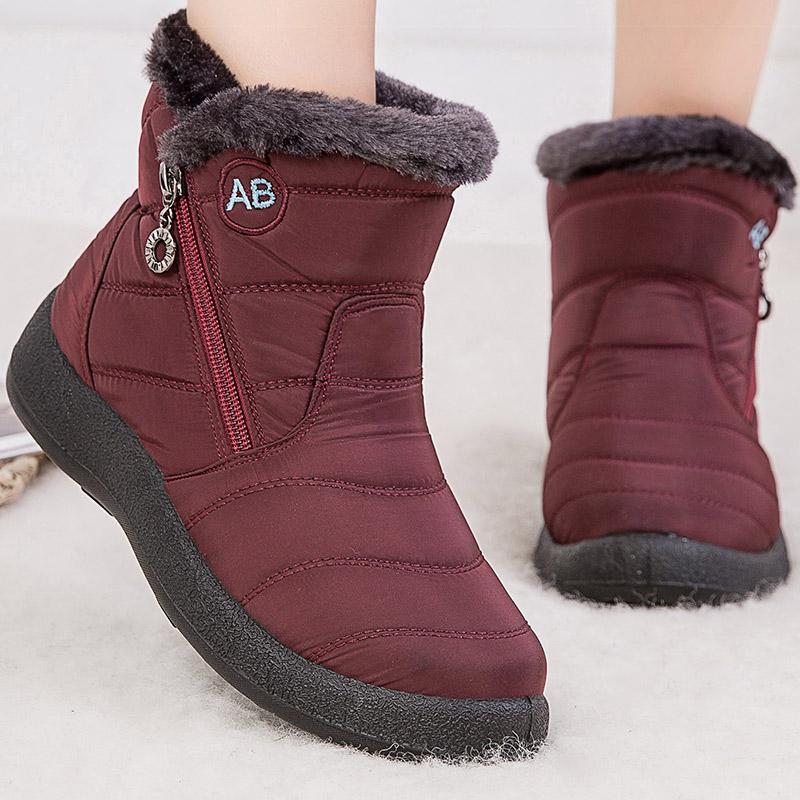 Women's Boots Women's Ankle Boots with Fur Winter Shoes Women Low Heels Winter Boots Snow Waterproof Botas Mujer Winter Footwear