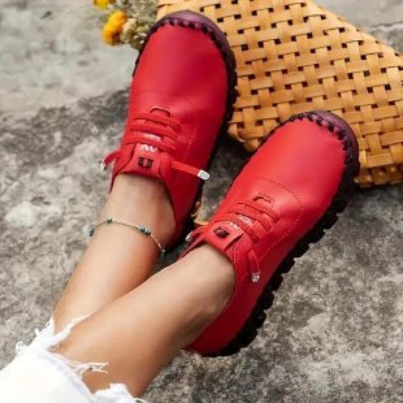 New Spring Casual Women Shoes  Lace Up Leather Flats Slip-On Mom Shoes Platform Loafers