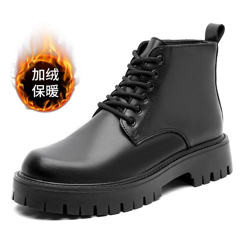 Martin Boots Men's 2025 Winter New Thick-soled 6-hole British Style Trend Warm High-top Leather Boots Velvet Short Boots