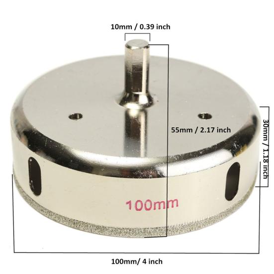 100mm Diamond Coated Drill Bit Hole Saw Cutter for Glass Tile Ceramic Marble