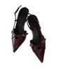 2025 Spring New Women's Shoes Crimson Cross-buckle Strap Pointed High-heeled Sandals British Style Mullers