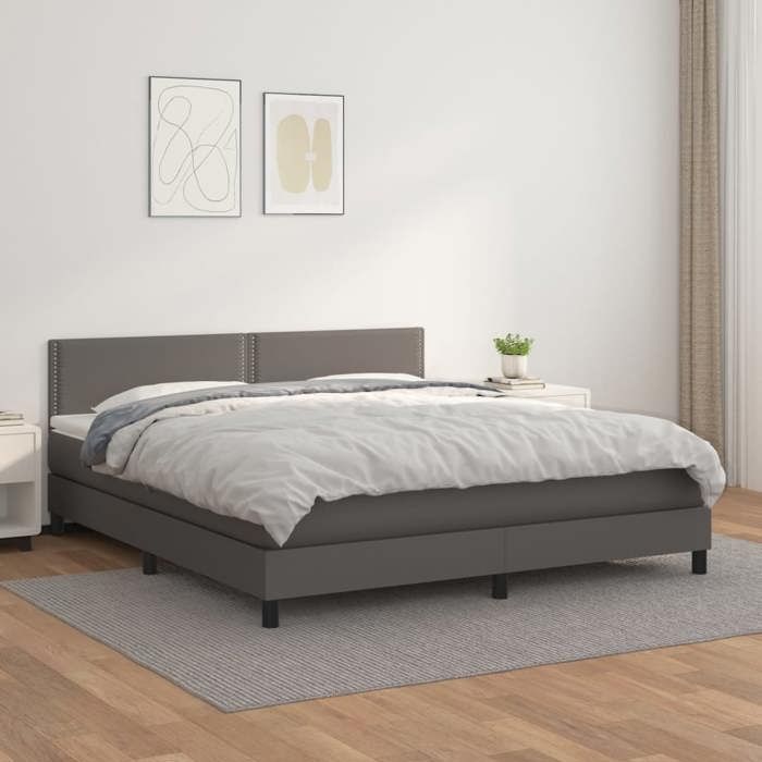 VidaXL Divan Bed with Mattress Grey 180x200 Cm Faux Leather - Model 3141081
