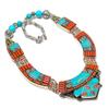 Natural Tibetan Turquoise, Coral Gemstone Handmade Jewelry Necklace 18" Y8Y07