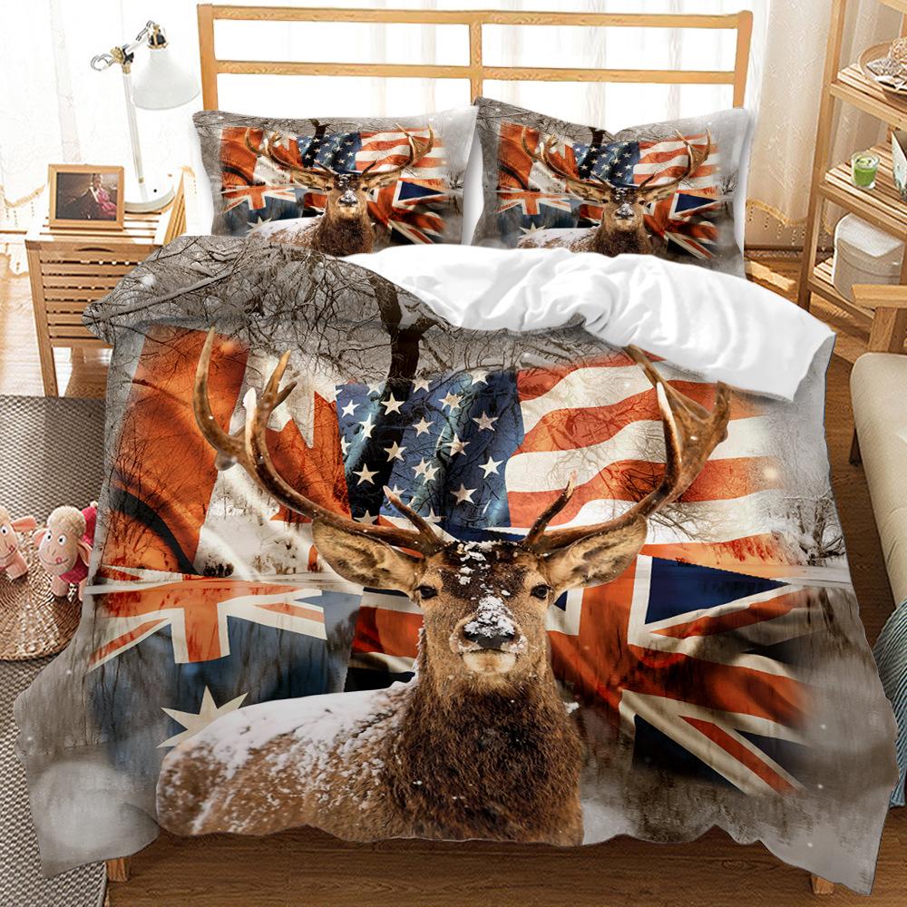 Home Bedding Single Double Bed Full Size Deer Print Pillowcase and Quilt Cover Bedding Home Decoration Bedding Large Bed Quilt Cover Full Size