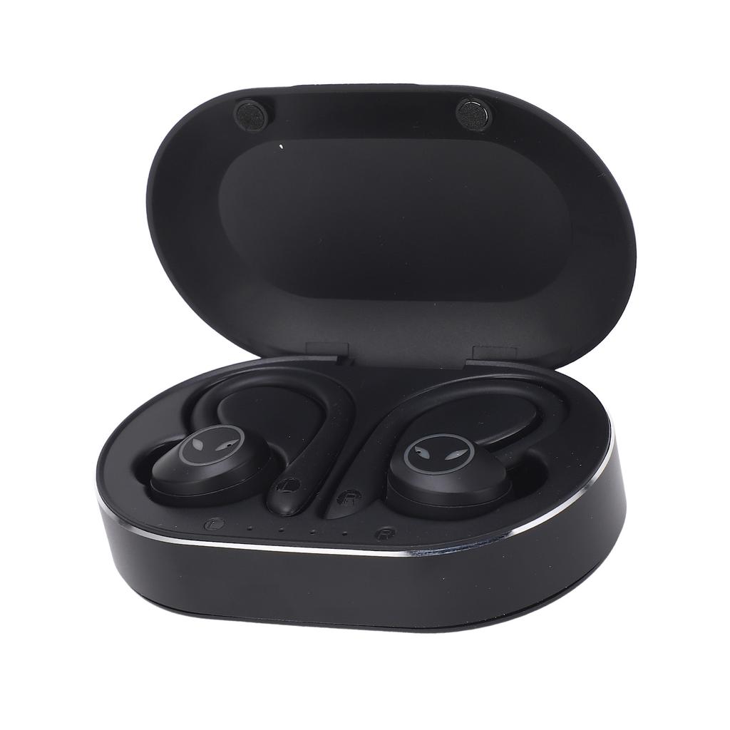 Bluetooth Earphone Waterproof Stereo Noise Cancelling Wireless Earbuds with Mic Earhook for Driving Sports Travel Black