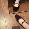 Square Head Shallow Mouth High Heels One-word Diamond Belt Low Heel Suede Mary Jane Single Shoes