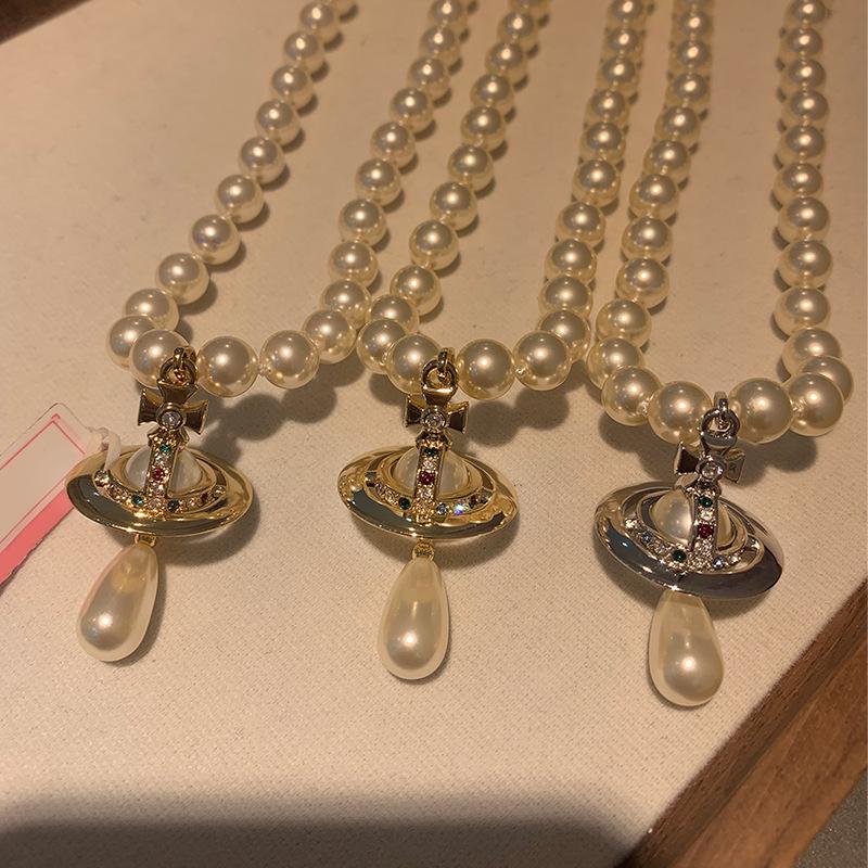 NANA Vivian Queen Mother Saturn Pearl Necklace - Retro Punk Style for Women