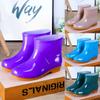 Fashion Boots Women Short Boots Rain Shoes Non-Slip Patent Leather Elastic Band Water Shoes Ankle Boots 2024