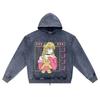 DTG Print Knitted Denim Zip-Up Hoodie Anime Streetwear 23 Brother Print Zipper Hoodies  