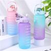 2000ml Frosted Gradient Sports Water Bottle with Handle & Straw, Large Capacity Plastic Cup