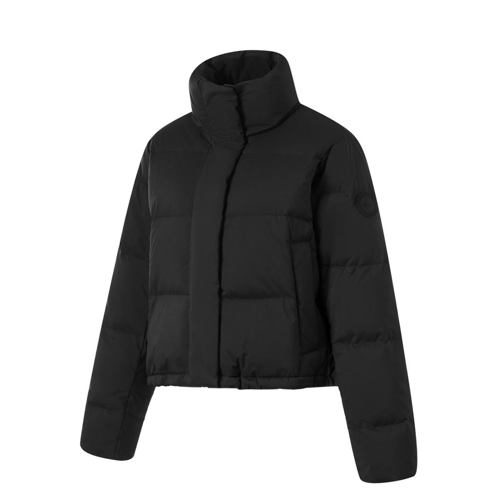 Li-Ning Water-Resistant Solid Color Zip-Up Stand Collar Comfortable Breathable Short Casual Down Jacket Women Jackets Black AYMU102-2