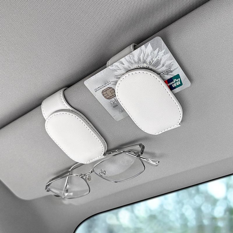 Car Glasses Clip Sun Visor Multifunctional Storage Ticket Business Card Holder Leather Glasses Case Clip Car Accessories