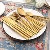 Jankng 24pcs Gold Tableware Set Stainless Steel Cutlery Knife Fork Tea Spoon Flatware Set Kitchen Dinner Complete Dinnerware Set