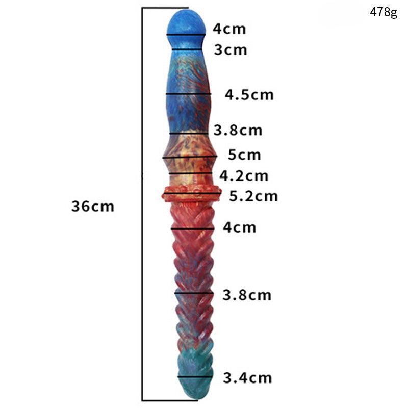 Silicone Colorful Fishbone Pattern Double Ended Dildo 36cm