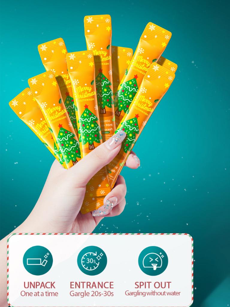 20 Pcs 10ml Christmas Mouthwash Green Lemon Mint Flavored Probiotics Oral Rinse for Long Lasting Fresh Breath Dental Care Travel Size