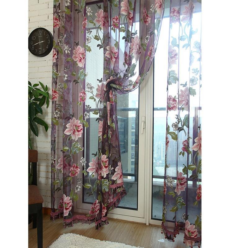 1PC Peony Curtain Line Hanging 100*200cm Door Window Room Divider Curtain Valance Amazing
