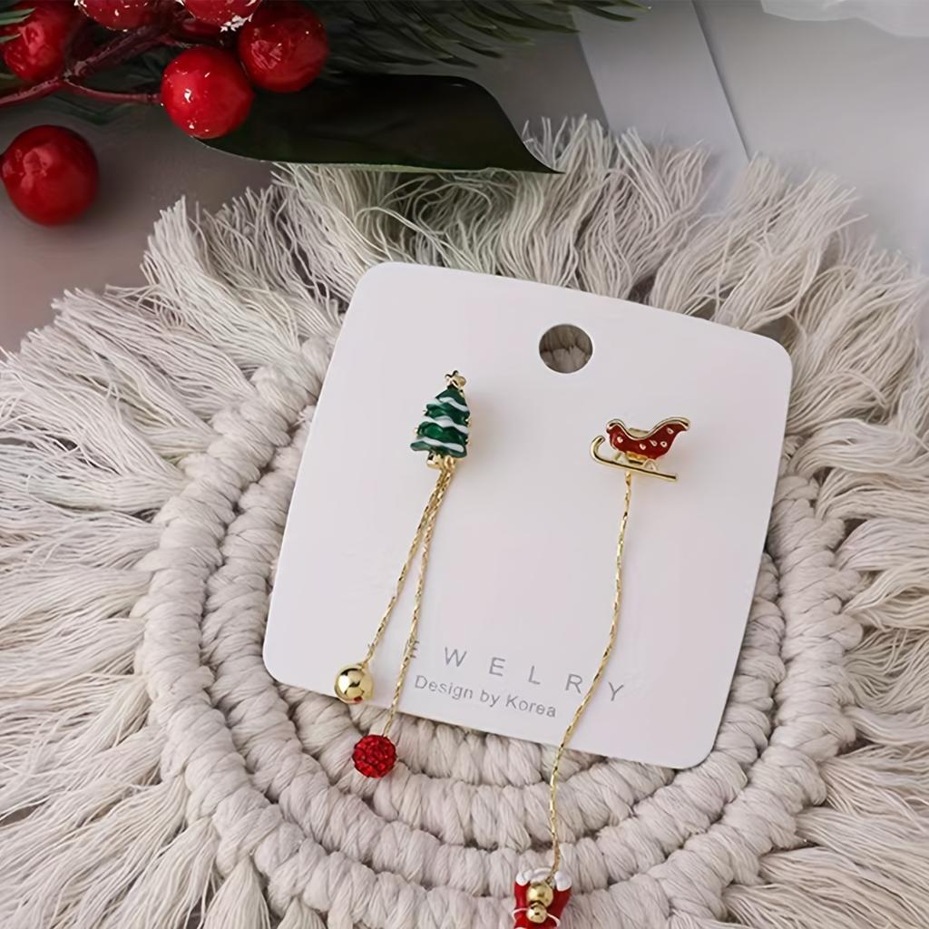 1pc Elegant Cute Style Christmas Earrings Climbing Santa Claus Design Colorful Unique Asymmetrical Long Tassel Earrings Fashion Festival Party Gift