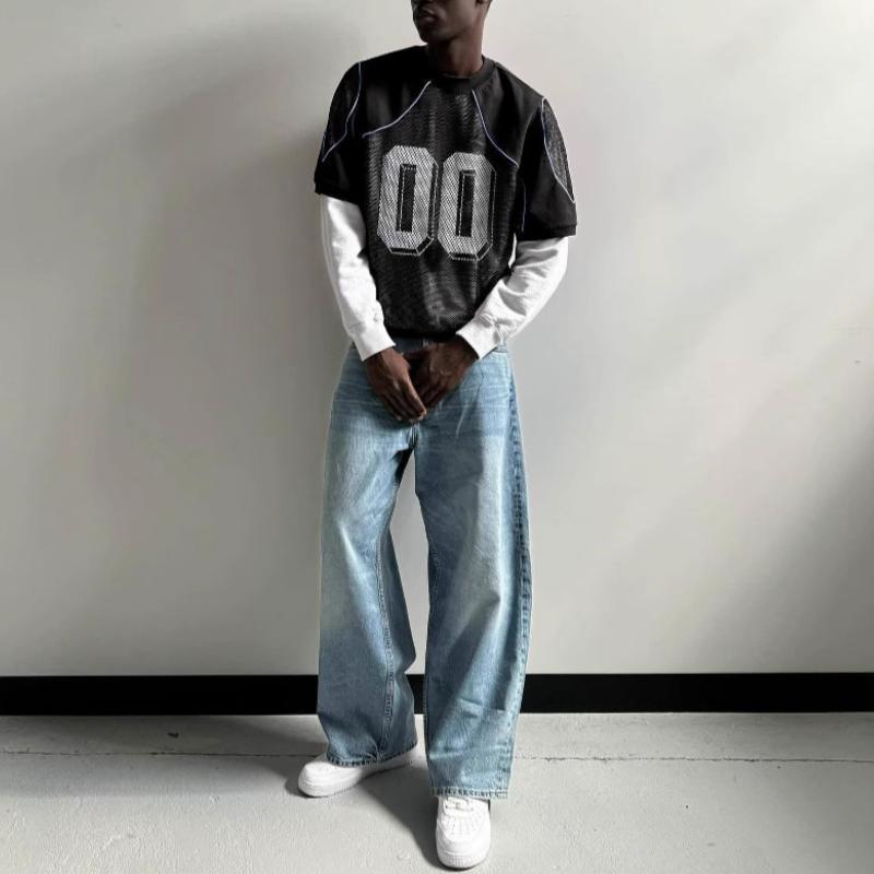 Summer European and American No. 0 Jersey Mesh Loose Casual Men's and Women's Digital Printed Breathable Sportswear