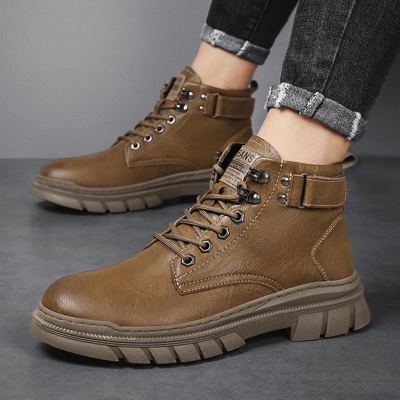 Autumn and Winter Martin Boots Men's High-top British Thick-soled Tooling Men's Boots Winter Velvet Cotton Boots Retro Zhongbang Boots
