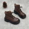Johnature British Style Genuine Leather Thick Soled Short Boots Versatile Women's Shoes