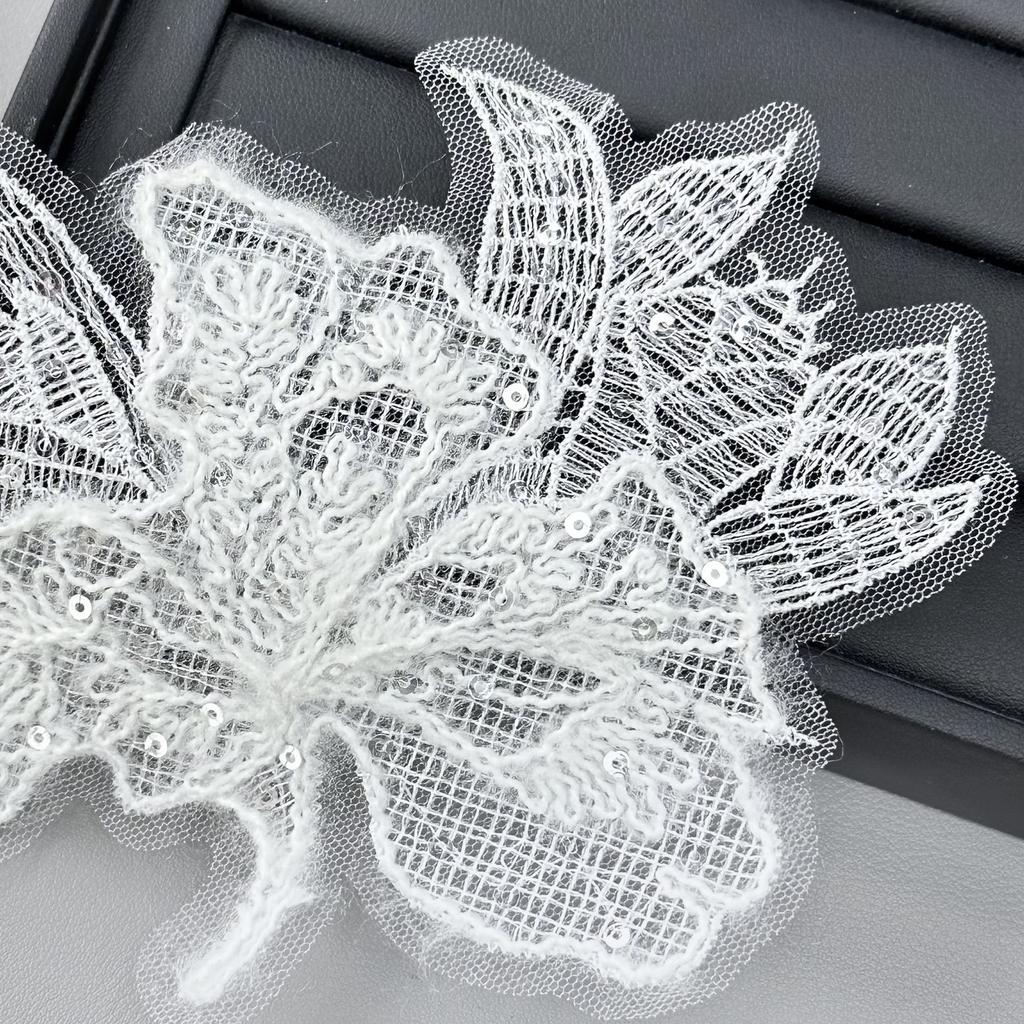 White Mesh Hollowed-Out Sequin Embroidery Flower Cloth Sticker Sweater T-Shirt Clothing Decoration Accessories Lace Lace Accessories