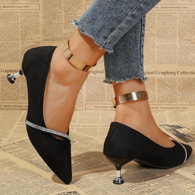 High Heel Pointed Toe Women's Shoes French Style Fairy Thin Heels Casual Rhinestone Spring Autumn New Model Pumps Sandals