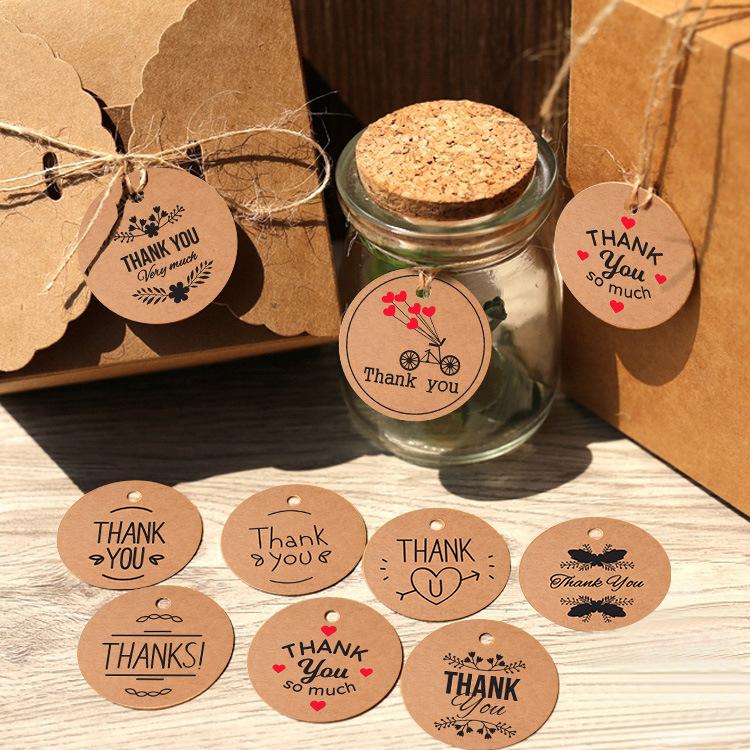 About 50PCS Kraft Paper Tags DIY Handmade/Thank You Multi Style Crafts Hang Tag With Rope Labels Gift Wrapping Supplies Wedding Favors