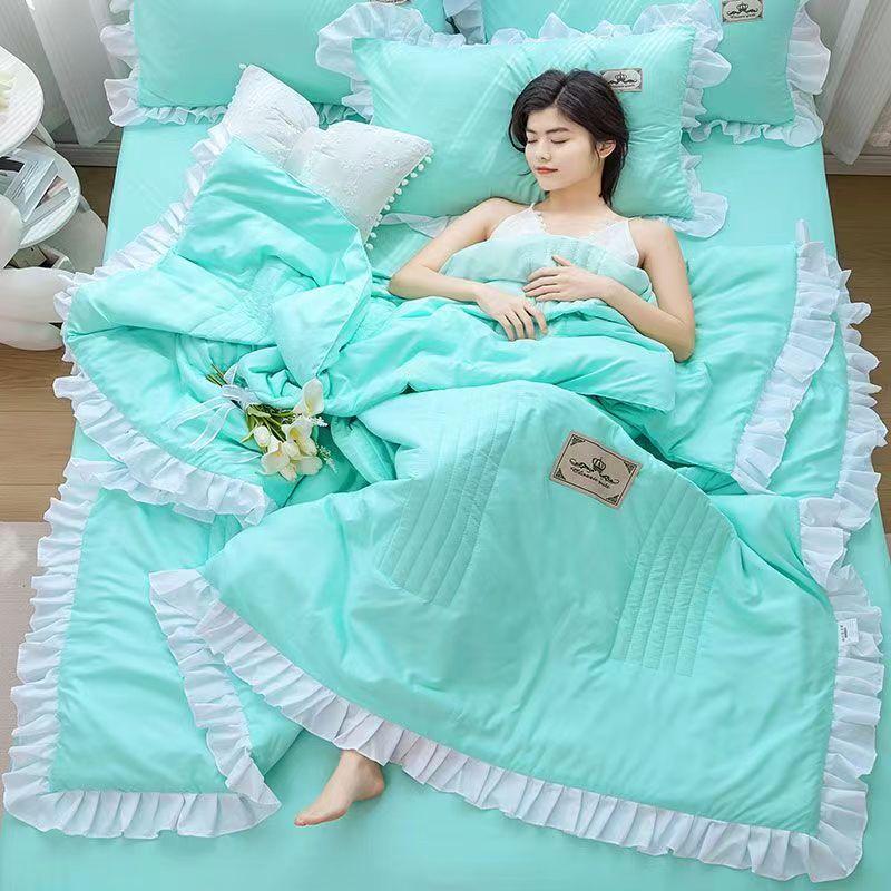 1/3Pc Korean Princess Ruffles Flowers Embroidery Summer Quilt Bedspread On The Bed Quilt Air-conditioning Blanket Bedding Set