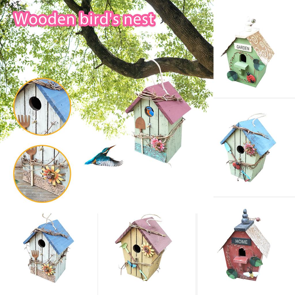 Bird Houses For Outside,Wooden Birdhouse Hanging For Outdoor Garden Patio Decoration Bird Hut Box For Wren Sparrow Hummingbird
